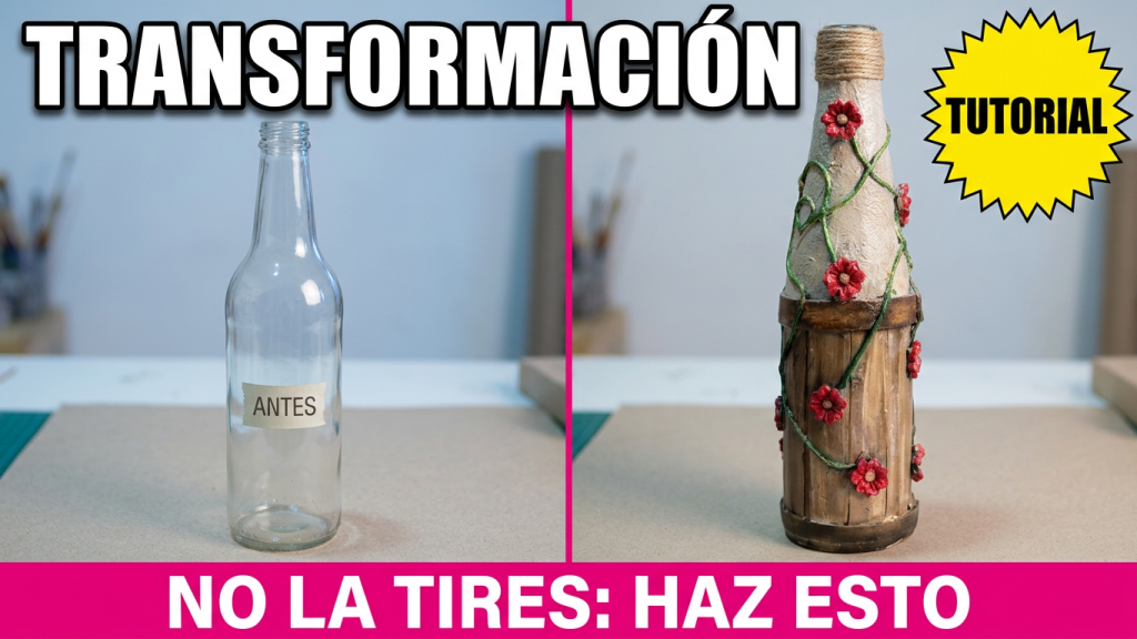 botella rustica efecto madera