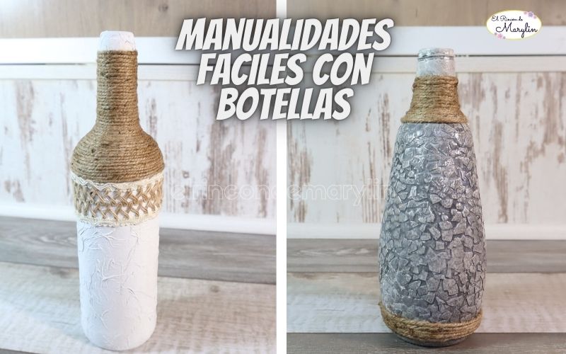 botellas de vidrio decoradas  con materiales faciles